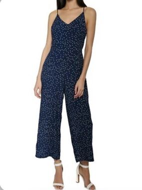 NWT Rails Navy Wide Legged Jumpsuit with Off White Polka Dots